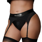 Ouch! Vibrating Strap-on Thong with Adjustable Garters Black XL/2XL