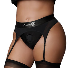 Ouch! Vibrating Strap-on Thong with Adjustable Garters Black XL/2XL