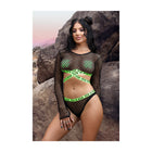 Fantasy Lingerie Vibes Fuck Ur Rules UV Reactive Longsleeve Fishnet Top, Panty, Pasties Black M/L