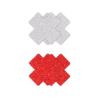 Pretty Pasties Glitter Cross Red/Silver 2 Pair
