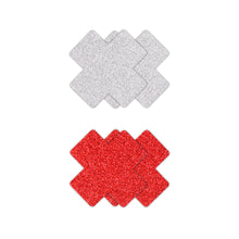 Pretty Pasties Glitter Cross Red/Silver 2 Pair