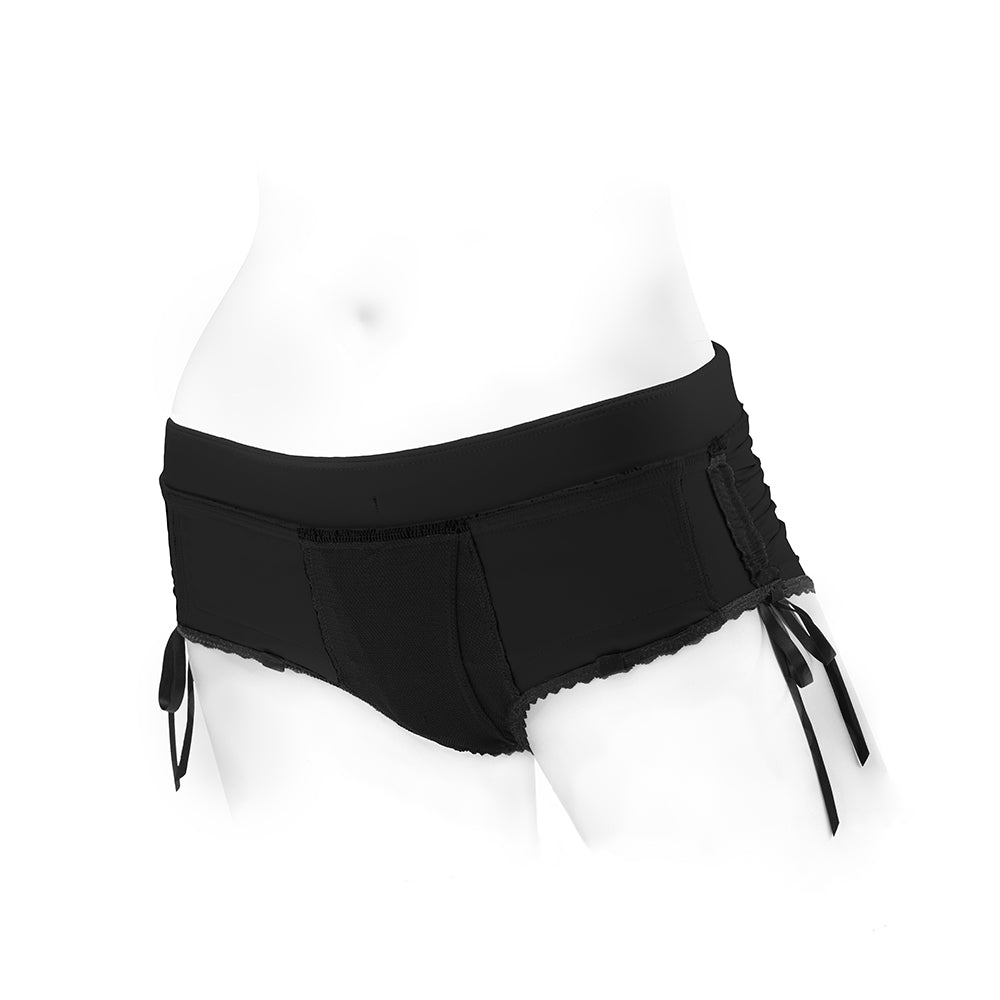 SpareParts Sasha Cinch Booty Short Harness Black Size 3XL