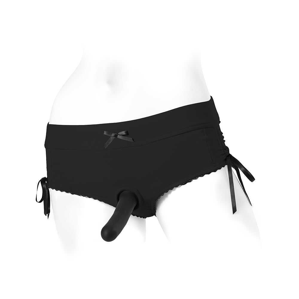 SpareParts Sasha Cinch Booty Short Harness Black Size 3XL