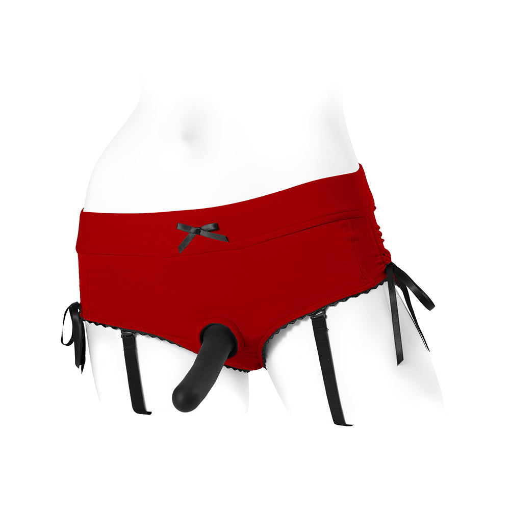SpareParts Sasha Cinch Booty Short Harness Red/Black Size 3XL