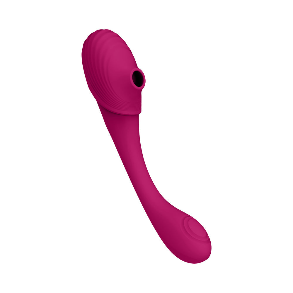VIVE MIRAI Rechargeable Double Ended Pulse Wave & Air Wave Bendable Silicone Vibrator Pink