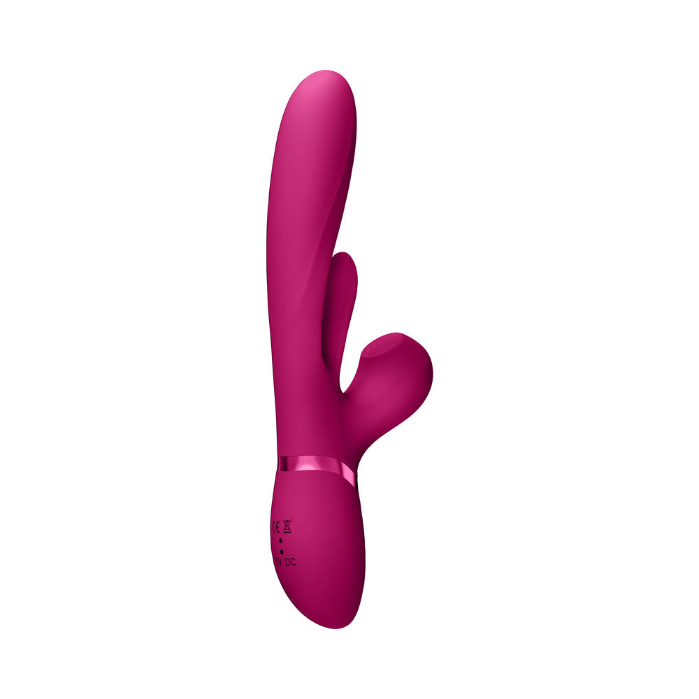 VIVE KURA Rechargeable Thrusting Silicone G-Spot Vibrator with Flapping Tongue and Pulse Wave Stimulator Pink