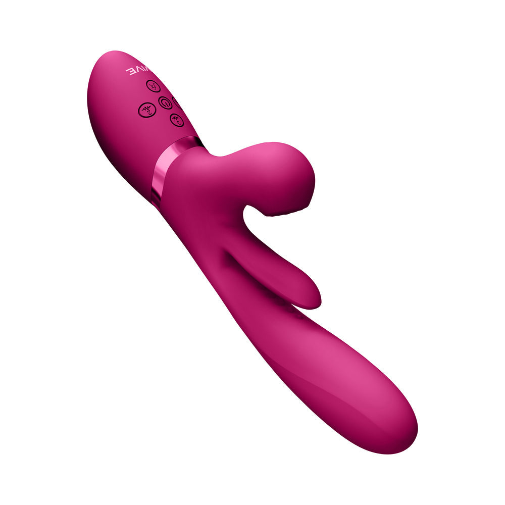 VIVE KURA Rechargeable Thrusting Silicone G-Spot Vibrator with Flapping Tongue and Pulse Wave Stimulator Pink