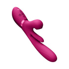 VIVE KURA Rechargeable Thrusting Silicone G-Spot Vibrator with Flapping Tongue and Pulse Wave Stimulator Pink