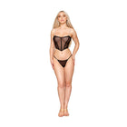 Dreamgirl Stretch Mesh Bustier with Removable Feather Trim and G-String Set Black XL