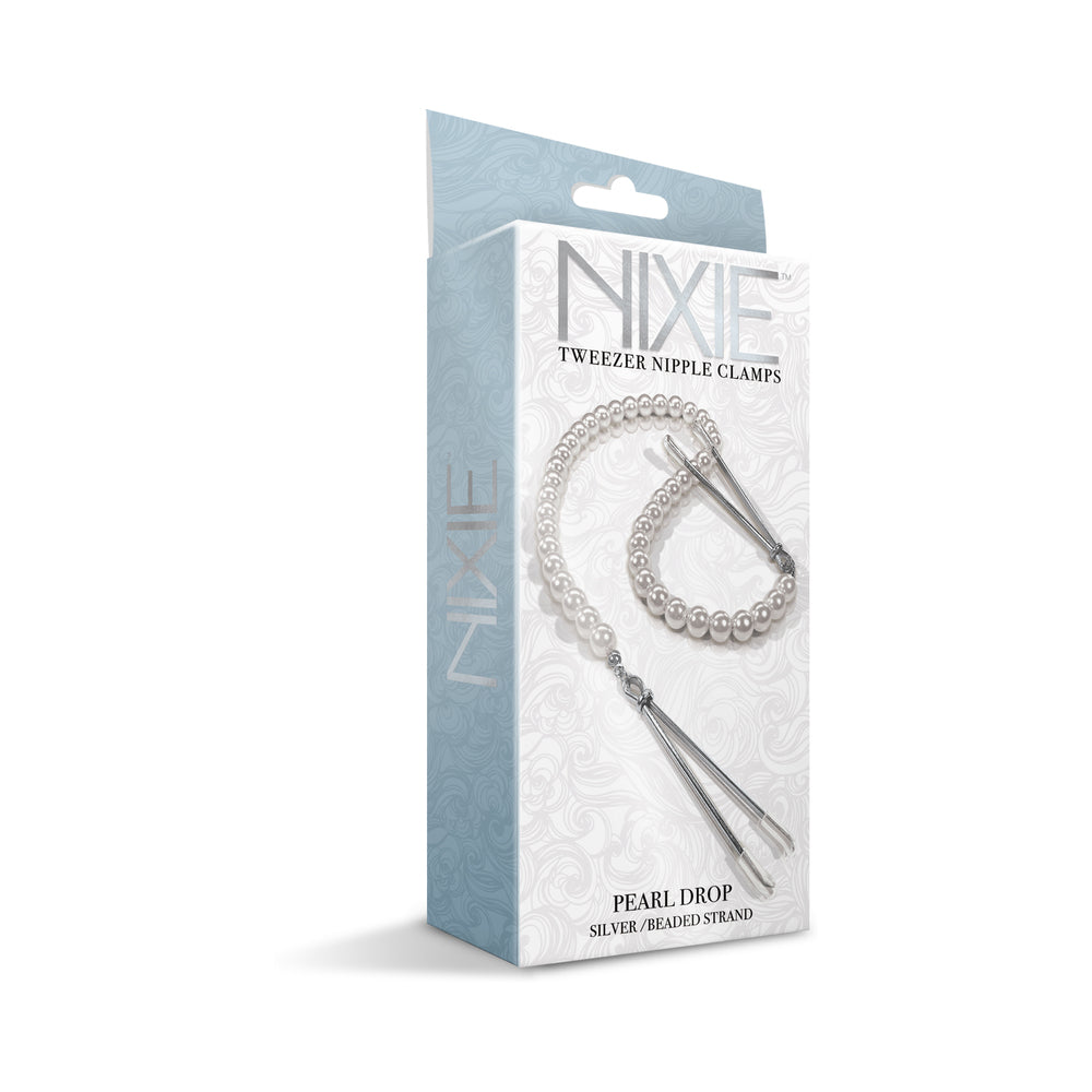 Nixie Pearl Drop Beaded Tweezer Nipple Clamps Silver