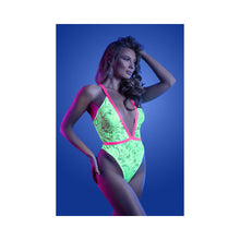 Fantasy Lingerie Glow Spotlight Contrast Elastic Lace Teddy with Snap Closure Neon Green S/M