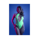 Fantasy Lingerie Glow Nocturnal Keyhole Halter Tie Teddy with Snap Closure Neon Lemon S/M