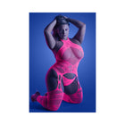 Fantasy Lingerie Glow Captivating High Neck Halter Bodystocking & G-String Set Neon Pink Queen Size