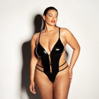 Oh La La Cheri Whipped Soft Cup Open Gusset Vinyl Teddy with Barbell Trim Queen Size