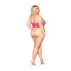 Dreamgirl Flocked Heart Stretch Mesh and Stretch Vinyl Halter Teddy Peony 1XL