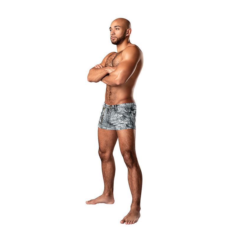 Male Power Dirty Denim Pouch Short Denim Print L