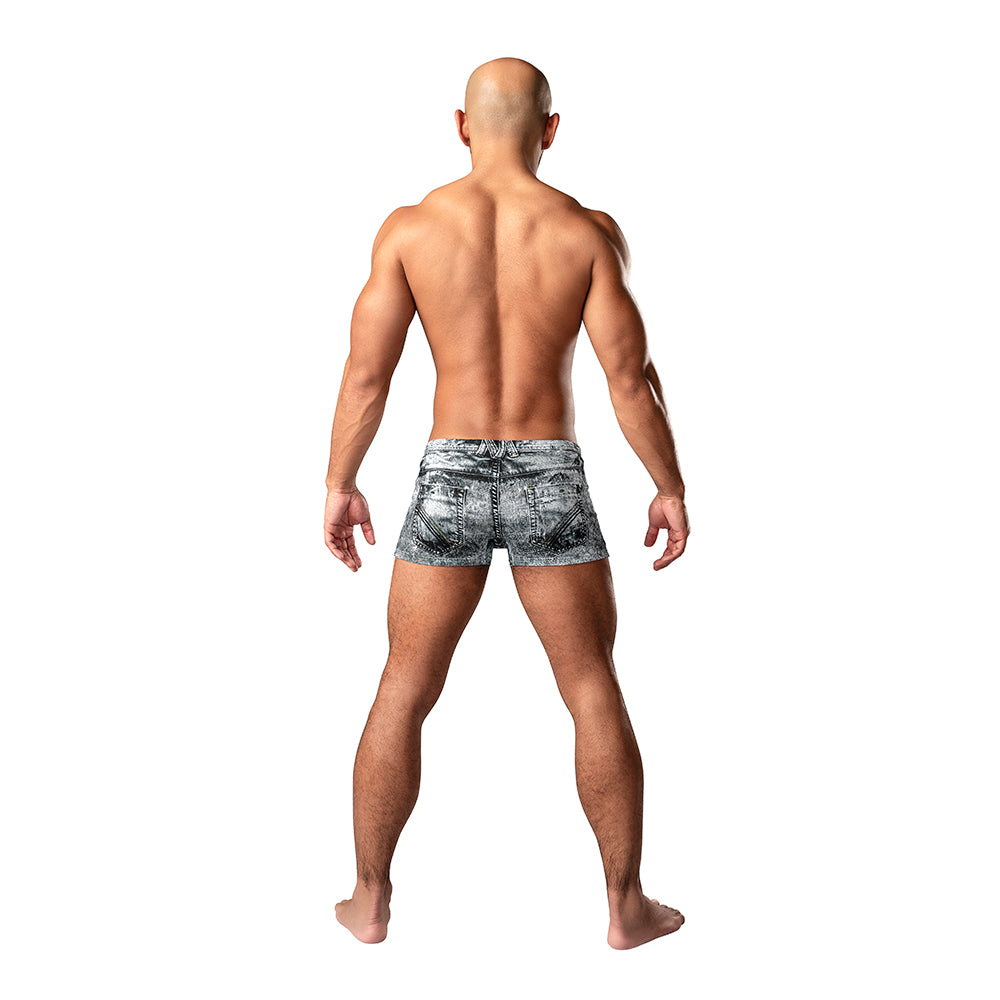 Male Power Dirty Denim Pouch Short Denim Print S