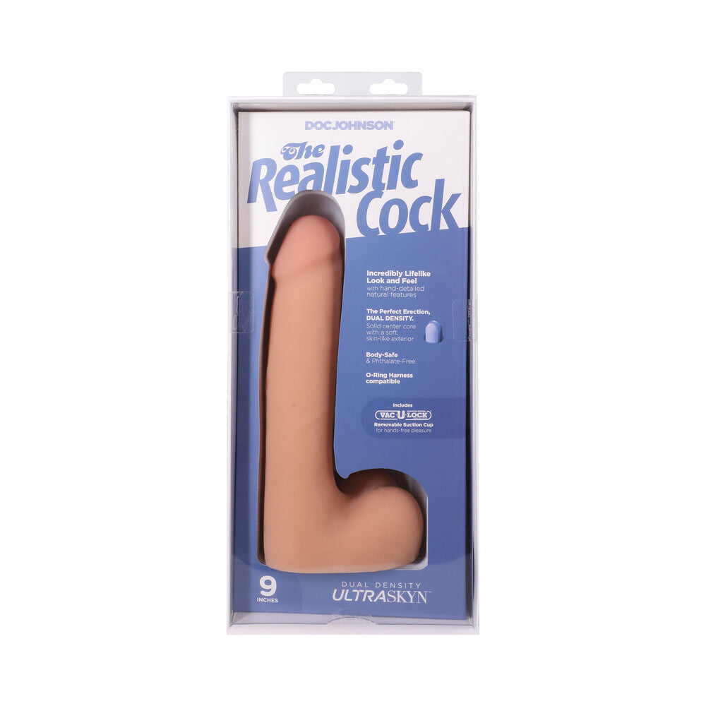 The Realistic Cock 9 in. ULTRASKYN Vac-U-Lock Dildo with Balls Vanilla