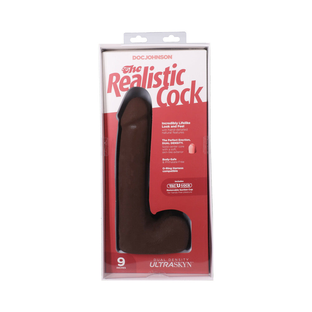 The Realistic Cock 9 in. ULTRASKYN Vac-U-Lock Dildo with Balls Chocolate