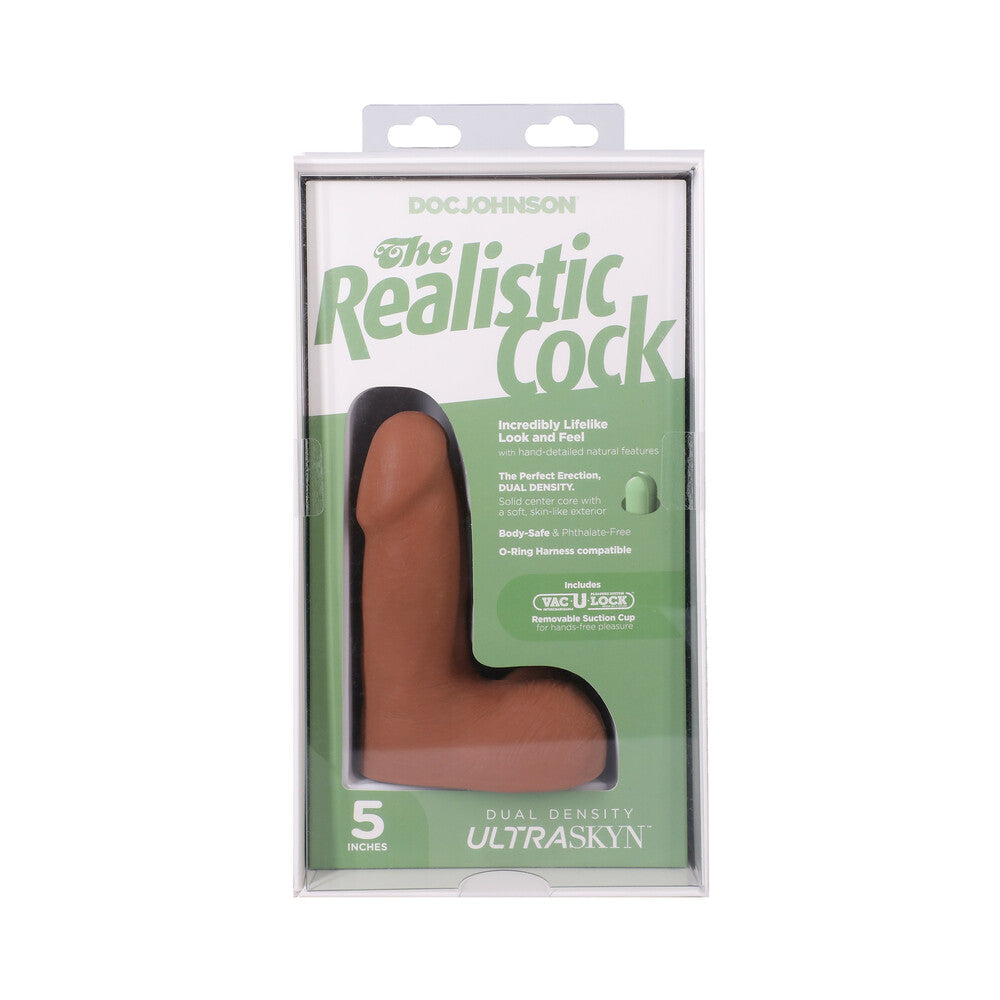 The Realistic Cock 5 in. ULTRASKYN Vac-U-Lock Dildo with Balls Caramel