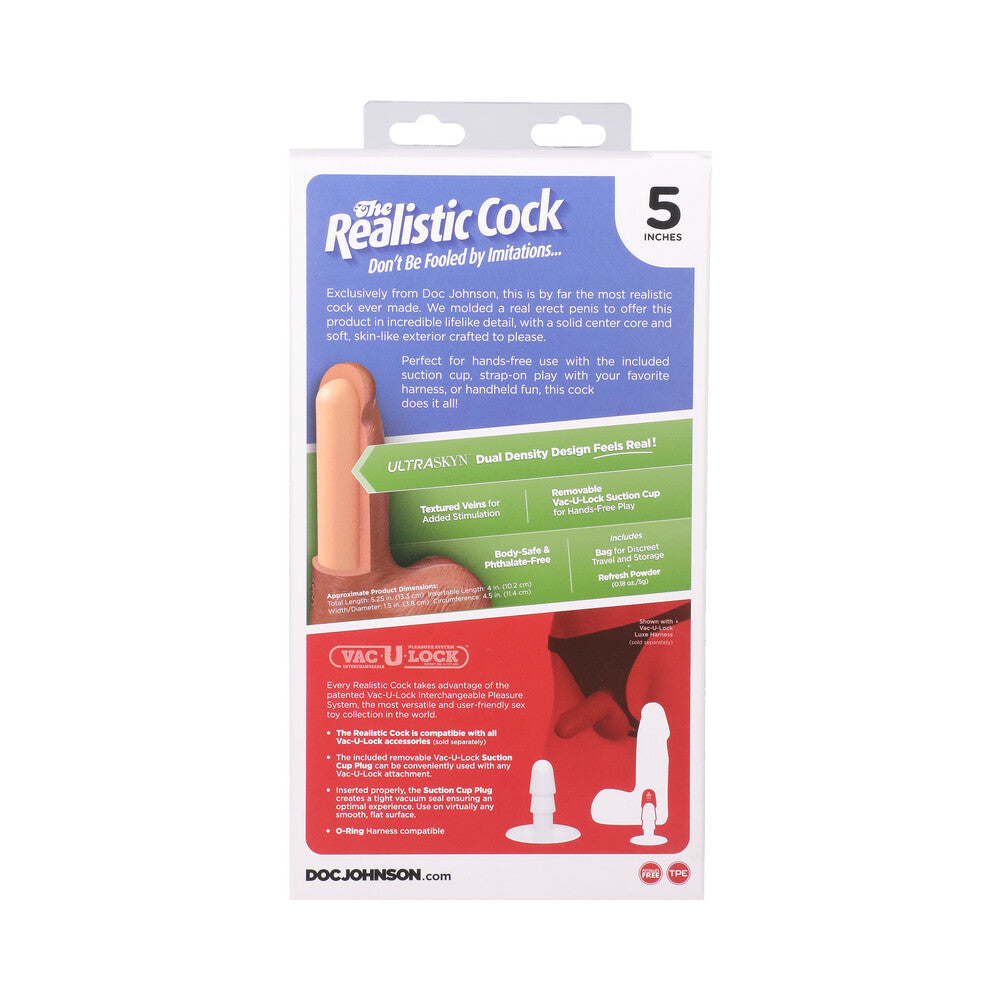 The Realistic Cock 5 in. ULTRASKYN Vac-U-Lock Dildo with Balls Caramel