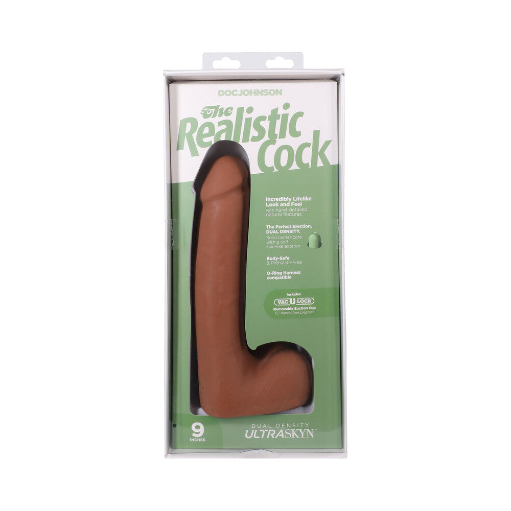 The Realistic Cock 9 in. ULTRASKYN Vac-U-Lock Dildo with Balls Caramel