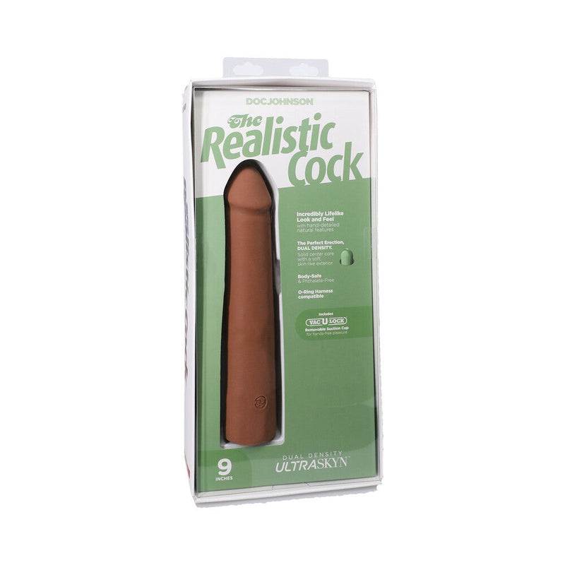 The Realistic Cock 9 in. ULTRASKYN Vac-U-Lock Dildo Caramel
