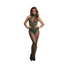 Le Desir Fishnet and Lace Bodystocking Midnight Green O/S