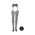 Le Desir Fishnet and Lace Garterbelt Stockings Midnight Green O/S