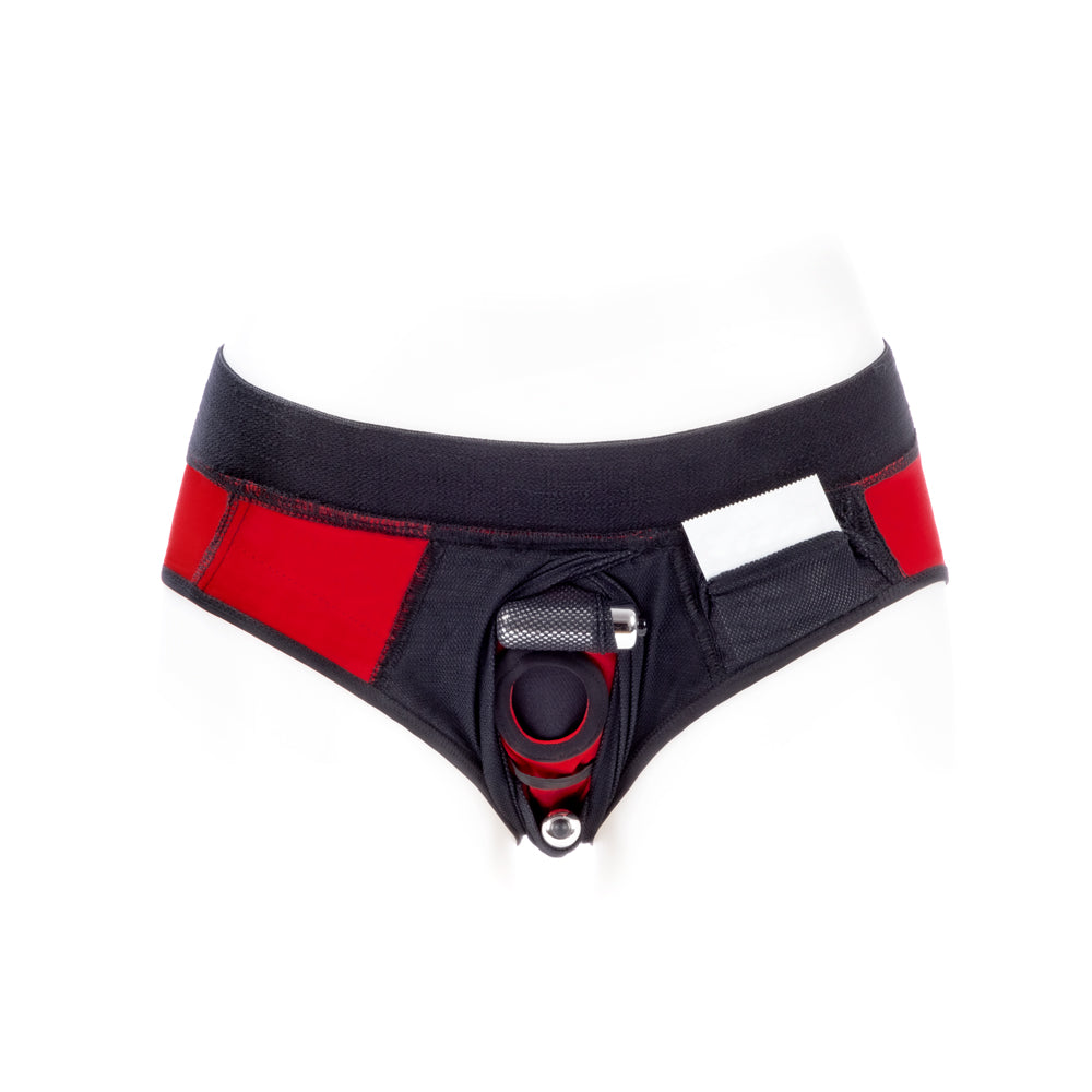 SpareParts Tomboi Cover Brief Style Underwear Harness Nylon Red/Black XXS