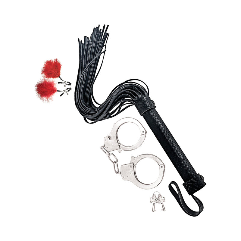 Bondage by Nasstoys Whip, Feather and Cuffs Red