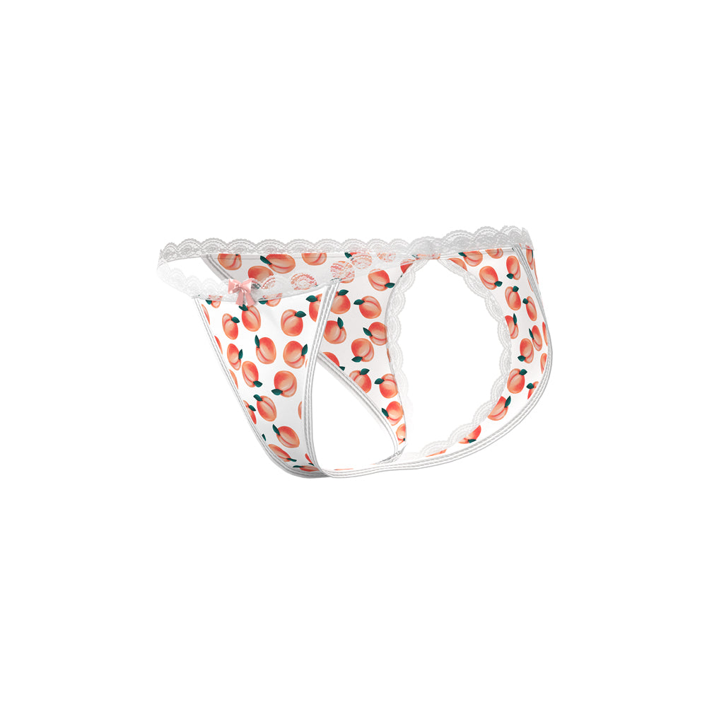 Magic Silk Sweet Treats Split Back & Crotchless Panty with Lube Peach L/XL