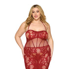 Dreamgirl Lace Bodystocking Gown with Bustier Detail Oxblood Queen Size