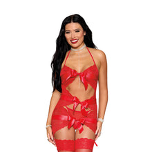 Dreamgirl Garter Slip with Bow Detail and G-String Red O/S