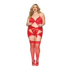 Dreamgirl Garter Slip with Bow Detail and G-String Red Queen Size