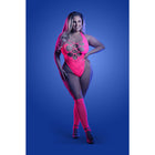 Fantasy Lingerie Glow Flashback UV Reactive Rhinestone Fishnet Teddy & Gloves/Warmers Queen Size