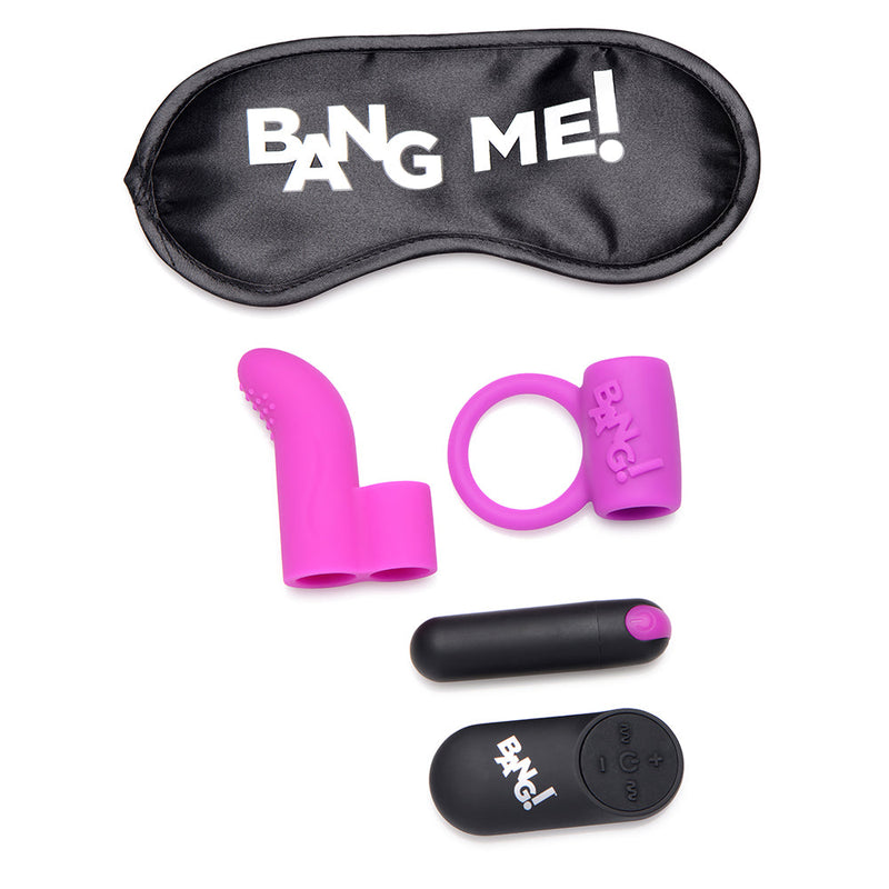 BANG! Couple''s Love Ring, Finger Vibe, Bullet & Blindfold Kit Purple