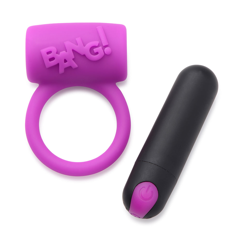 BANG! Couple''s Love Ring, Finger Vibe, Bullet & Blindfold Kit Purple