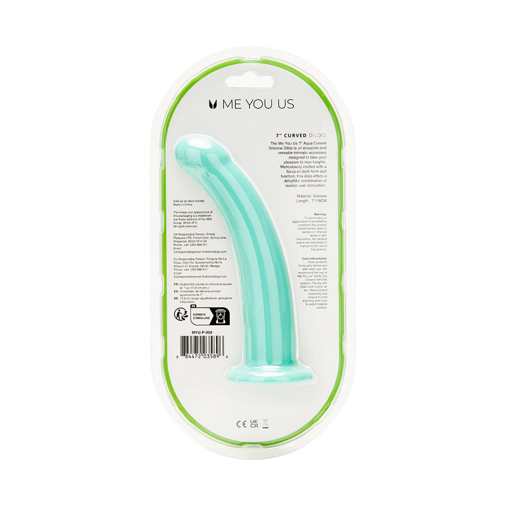 Me You Us 7 in. Curved Silicone Dildo Aqua