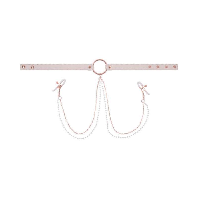 Sportsheets Sex & Mischief Peaches ''n CreaMe Collar with Nipple Clamps