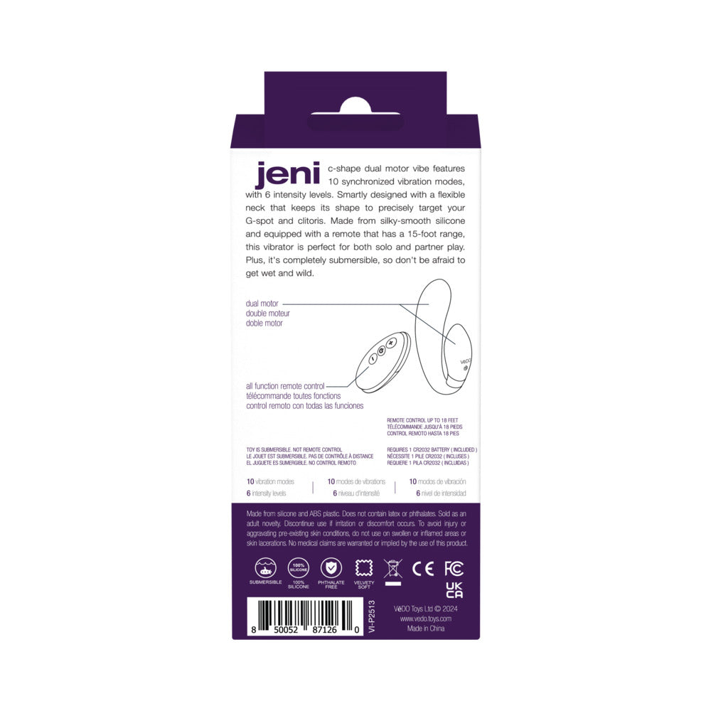 VeDO Jeni C-Shaped Dual Motor Vibe with Remote Purple