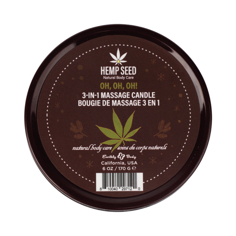 Earthly Body Hemp Seed Holiday 3-in-1 Massage Candle Oh, Oh, Oh 6 oz.