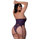 Magic Silk Leather & Lace Lace Cup Basque & Split Crotch Panty Set Plum Queen Size