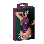 Magic Silk Leather & Lace Lace Cup Basque & Split Crotch Panty Set Plum Queen Size