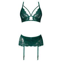 Magic Silk Evermore Bralette, Garter Skirt & Thong Set Emerald Queen Size
