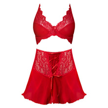 Magic Silk Sugar High Bralette, Cincher Skirt & Thong Set Red L/XL