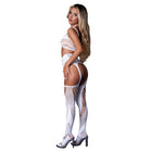 Magic Silk Seamless Bra, Garter Stocking & G-String Set White O/S