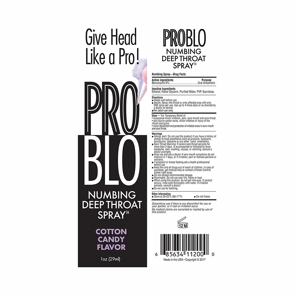 Pro Blo Numbing Deep Throat Spray Cotton Candy 1 oz.