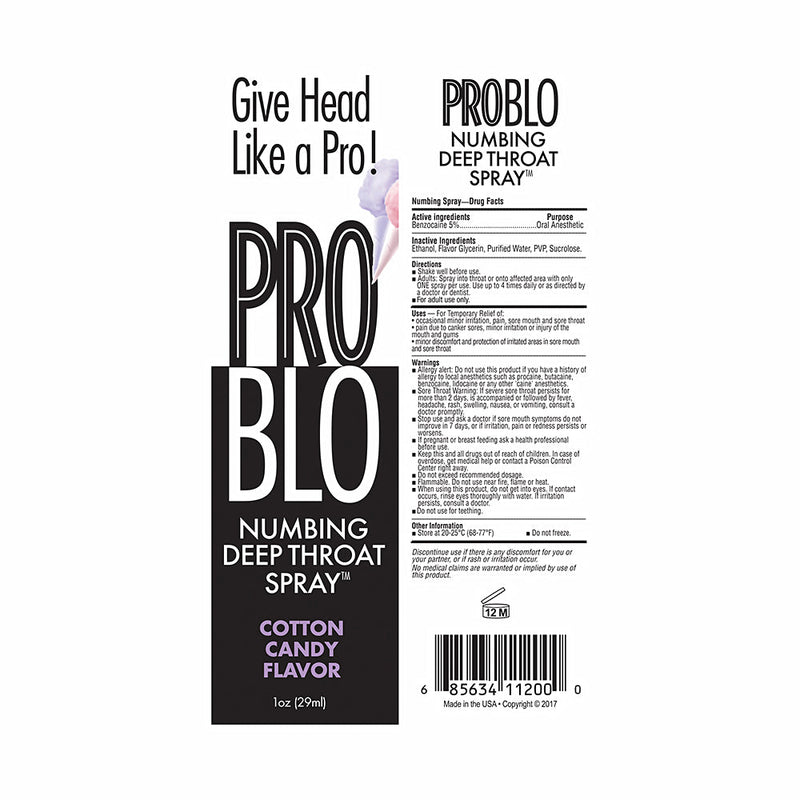 Pro Blo Numbing Deep Throat Spray Cotton Candy 1 oz.