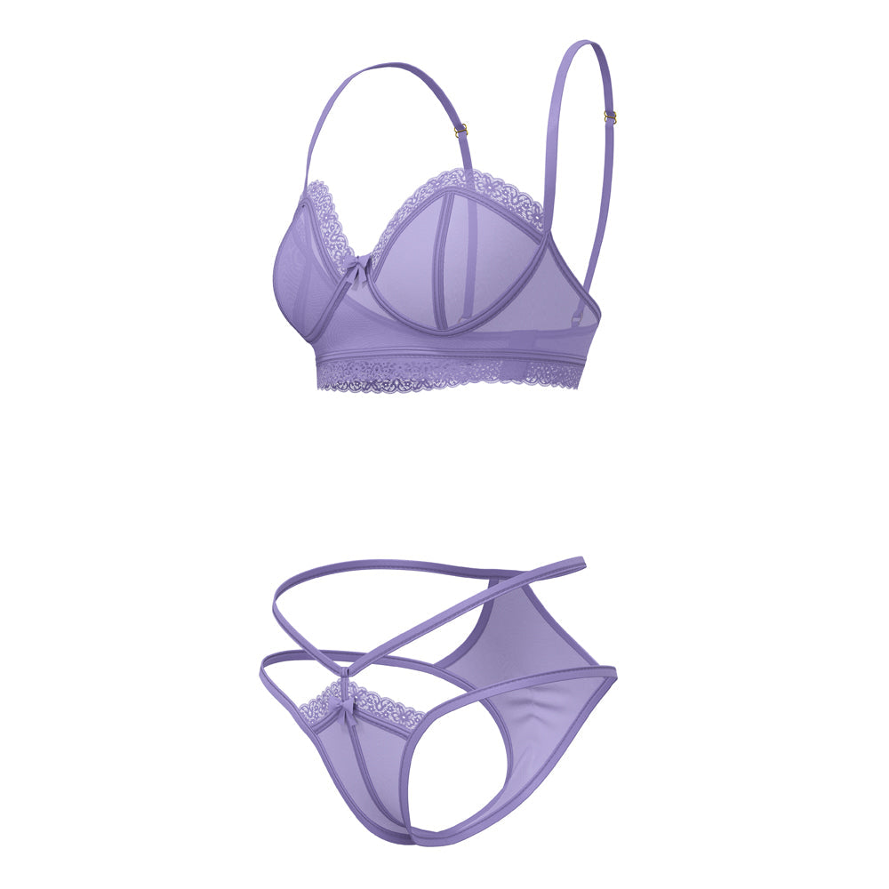 Magic Silk Sheer Passion Demi Bra & High Cut Tanga Very Peri Queen Size